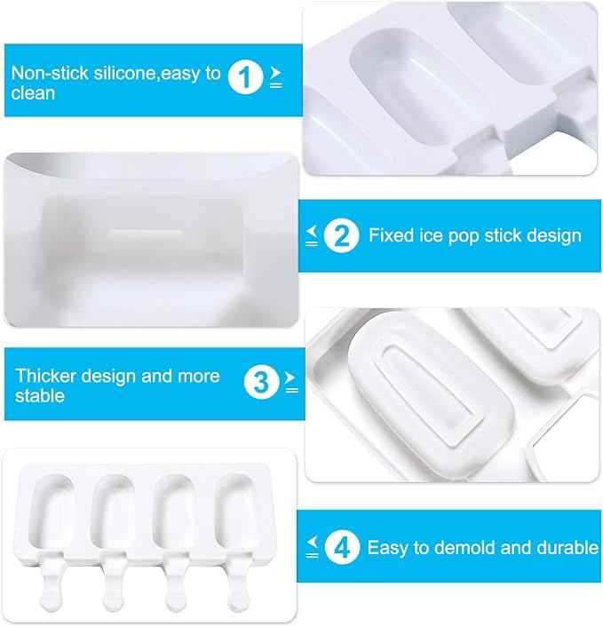 2 pcs Popsicle Molds, Large 4 Cavities Cake Pop Silicone Molds Ice Cream Cakesicle Molds for DIY Popsicle with 100 Wooden Sticks