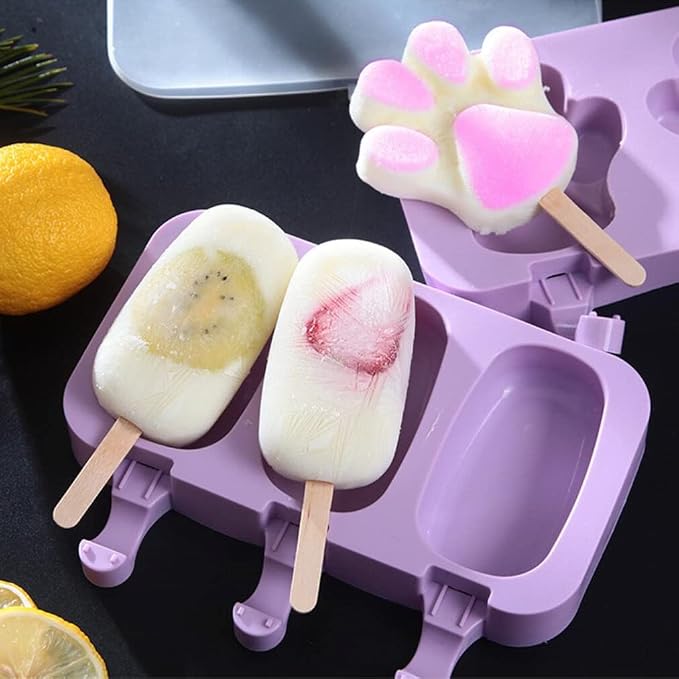 Cute Cat's Paw Popsicle Molds Silicone Paw Ice Pop Molds Homemade Popsicle Silicone Mold with 100pcs Popsicle Sticks Reusable Easy Release Cat Paw Ice Pop Maker (Cat's Paw)