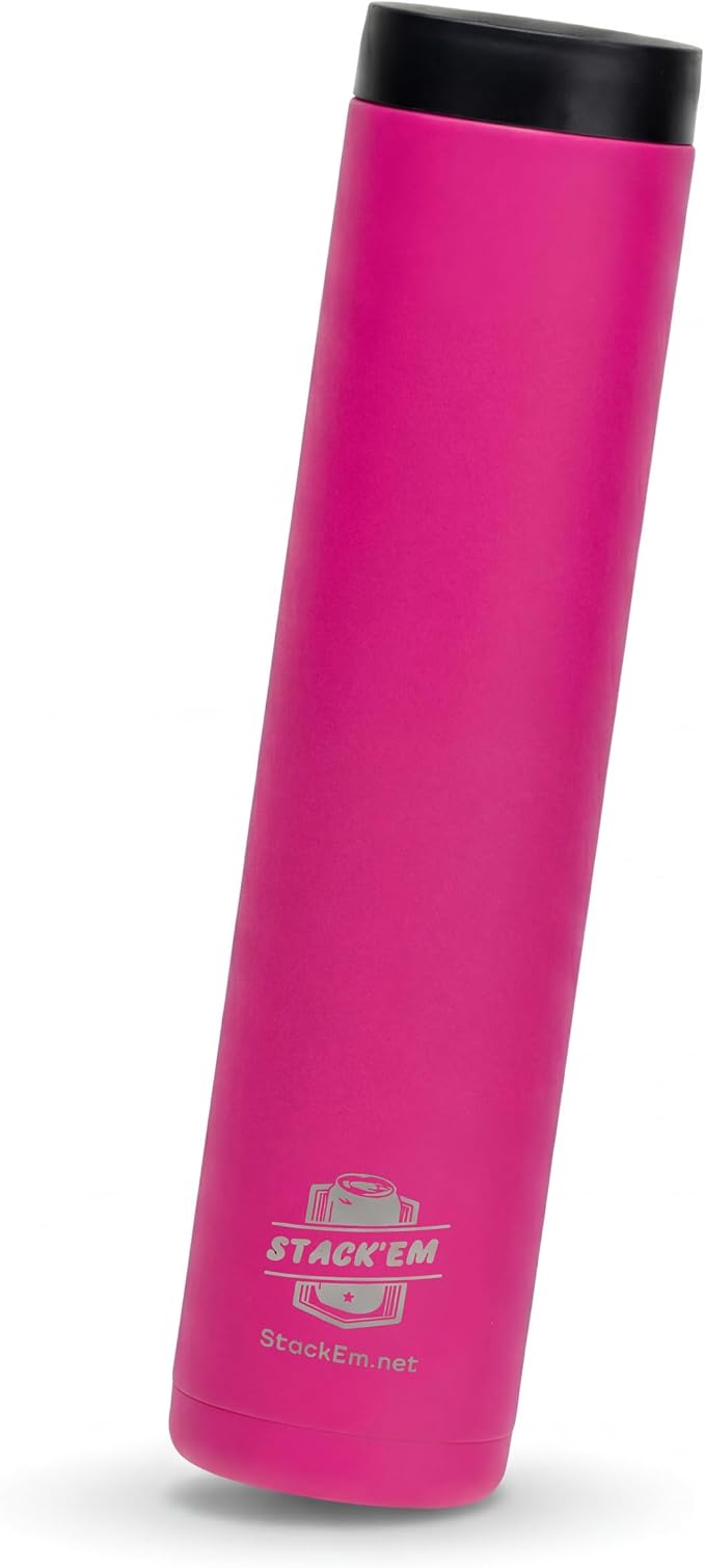 Stack'Em Patented Skinny Can Cooler Insulator - Holds Two 12 oz Slim Cans - Stainless Steel Stackable Thermocooler - Reusable Drink Holder for Beer, Seltzer, Soda, Energy Drinks (Pink)