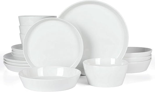 Martha Stewart Selma Chip & Scratch Resistant Dinnerware Set – White Plates and Bowls, Durable Dishwasher and Microwave Safe Dishes Set for Everyday Use