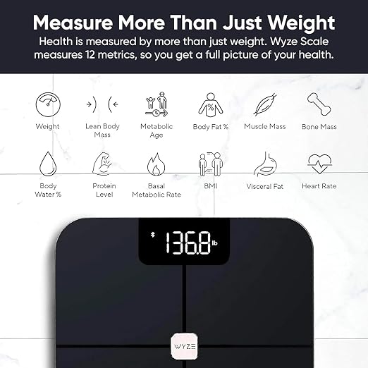 Wyze Smart Scale for Body Weight, Digital Bathroom Smart Scale for Body Fat, BMI, and Heart Rate, 13 Body Composition Analyzer with App, Bluetooth, 400 lb, Dark Blue