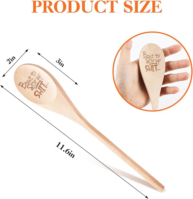 Bout to Stir Up Some Shit Funny Wooden Spoons Christmas Gift Large Funny Spoon Laser Engraved Gifts Personalized Home Kitchen Long Handle Spoons for Cooking Tools Wooden Non-Stick Surface Spoon
