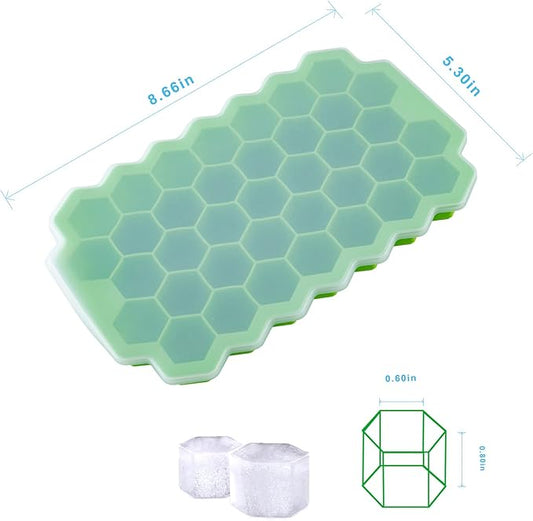 2 PCS Premium Ice Cube Trays, AUSSUA Silicone Ice Cube Molds with Sealing Lid, 74-Ice Trays, Reusable, Safe Hexagonal Ice Cube Molds, for Chilled Drinks, Whiskey, Cocktail, Food