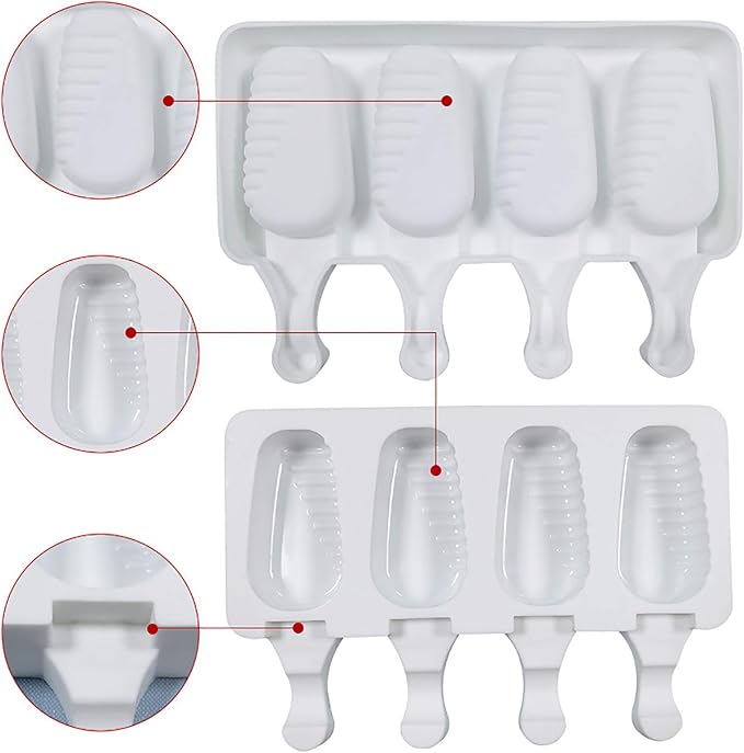 Vilihkc 2 Pack 4 Cavity Silicone Popsicle Molds for Kids, 8 Popsicles, Red, Cylinder