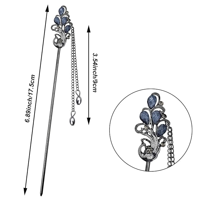 5PCS Butterfly Flower Hair Sticks for Buns Long Hair Retro Vintage Asian Chinese Traditional Hanfu Vintage Floral Metal Hairpins Hair Accessories for Women Girls