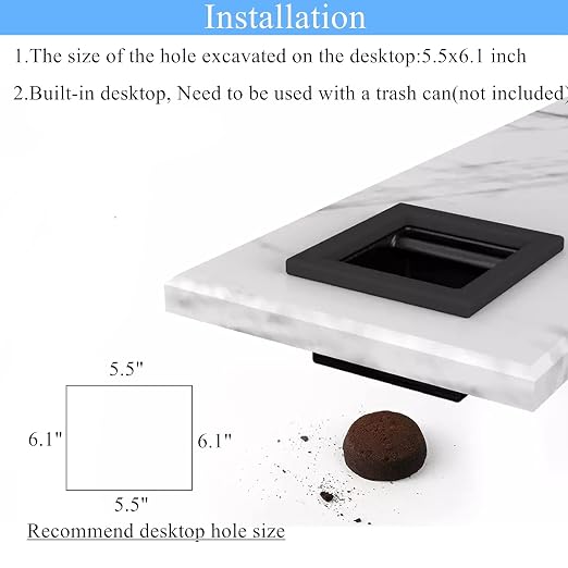DIBTSA Espresso Coffee Ground Knock Box Chute, Built-in Desktop Waste Bucket, Stainless Steel Bottomless Knocking Residue Box (Trapezoid)