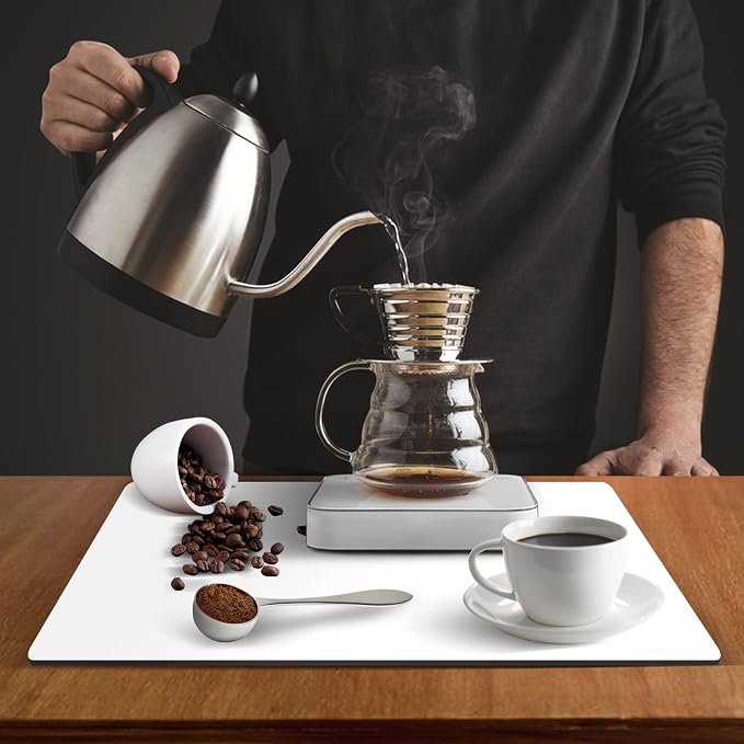 ZLR Large Coffee Bar Mat for Coffee Station, 16"x24" XL, Milk White | Oversized Counter Protector, Absorbent Dish Drying Mat, Fits Espresso, Grinder, Frother & Cup Display, Hides Stains