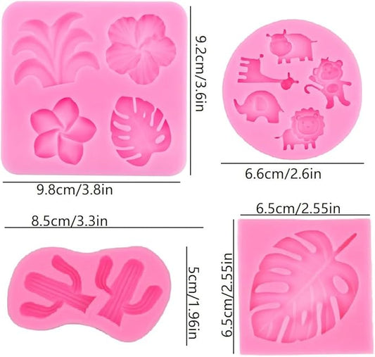 Tropical Flowers Leaves Mold,Animal Silicone Mold,Plumeria Hibiscus Flower Monstera Leafage Chocolate Molds Cactus Fondant Mould for Cake Candy Cupcake Pudding Hawaiian Party Decoration