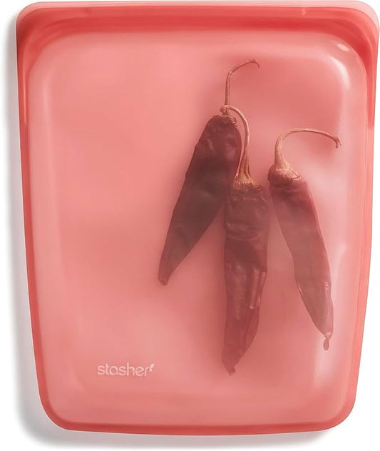 Stasher Premium Reusable Half Gallon Silicone Food Storage Bag, Red, 64 oz | Food-Safe Silicone, Freezer, Sous Vide, Microwave, Dishwasher, Oven Safe, Meal Prep, Bulk Storage, BPA-Free, Eco-Friendly