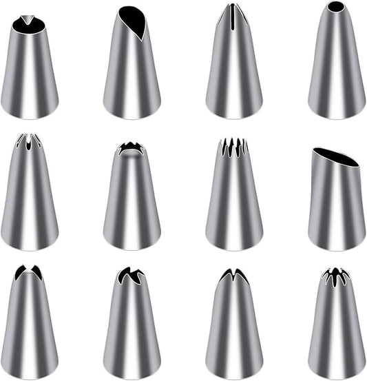 Tamodan Piping Bags and Tips, Cake Piping Bags and Tips Suitable for Beginners Included 100PCS 16 Inch Disposable Piping Bags with 12 Piping Tips Set, 2 Coupler and 1 Reusable Pastry Bags