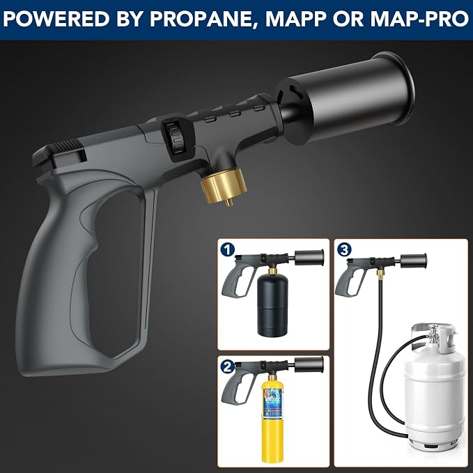 Sondiko Powerful Propane Torch Gun, Adjustable Flamethrower, Gray & Black | Cooking Torch for Sous Vide, Charcoal Starter, Grilling, Outdoor BBQ Party and Camping, Gas Welding Kits, Tank Not Included