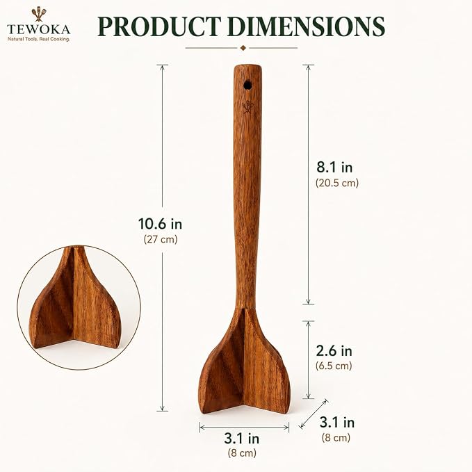 Teak Wood Meat Masher, Wooden Meat Chopper for Ground Beef, Non-Scratch Hamburger Masher & Potato Masher, Heat-Resistant Ground Meat Chopper Tool for Nonstick Cookware