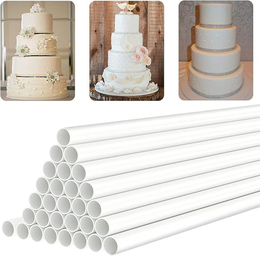 White Plastic Cake Dowel Rods for Tiered Cake Construction and Stacking Supporting Cake Round Dowels Straws with 0.4 Inch Diameter (9.5 Inch)