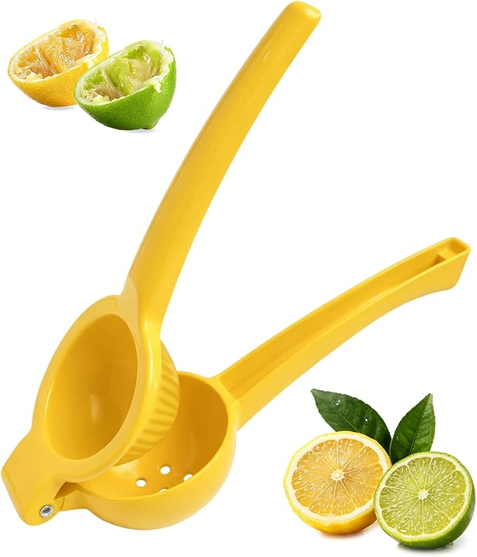 Lemon Squeezer, Fast Effortless Juice Extraction with Large Metal Citrus Juicer, Maximum Yield Lightweight Hand Lime Squeezer, Manual Lemon Juicer Press, Easy to Use Squeeze Tool, Yellow