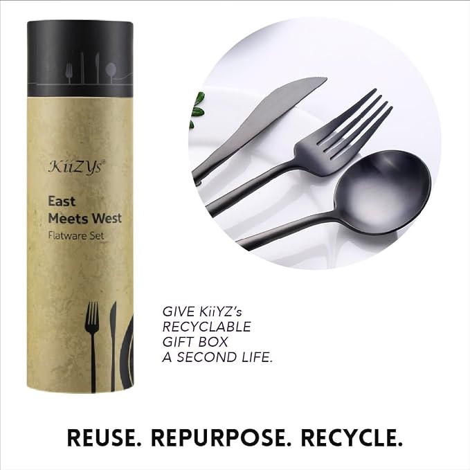Matte Black KiiZYs Silverware Set - 16-Piece Kitchen Utensil With Korean Chopsticks - Stainless Steel Flatware Cutlery - Spoons, Forks, Knife - Dishwasher Safe - New Home Wedding Gifts (Black, 4 Sets)