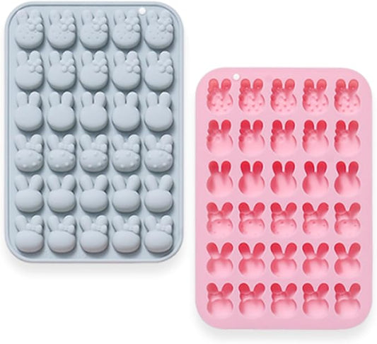 2 Pcs Easter Bunny Silicone Molds, 6 Shaped Rabbit 30 Cavities Candy Mould Wax Melt Tray for Baking Rabbit Chocolate Jello Resin Gummies Cupcake Decor