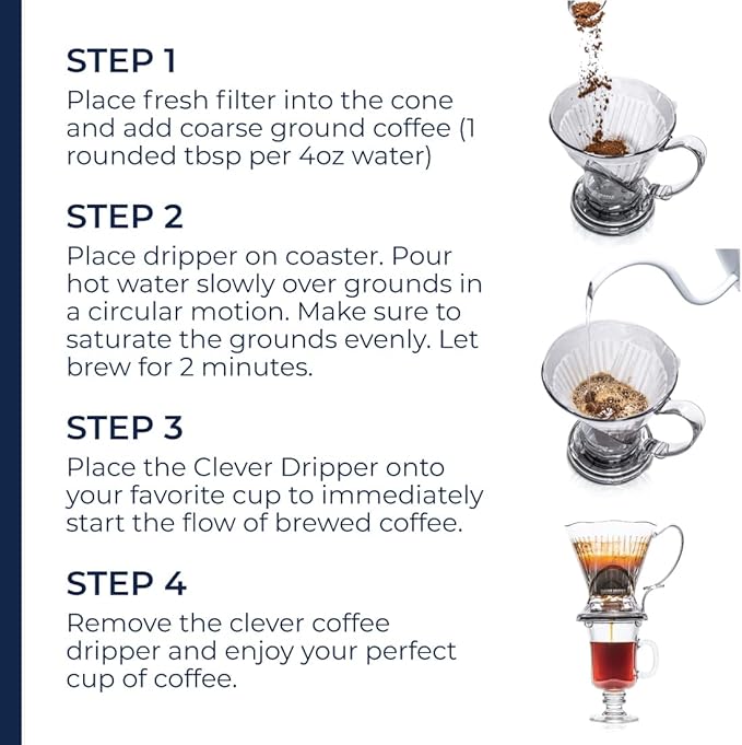 Clever Coffee Dripper and Filters, Large 18 oz, Original Classic Design, Safe BPA Free Plastic, Drip Coffee Maker, Pour Over, 100 Filters, Coaster and Lid