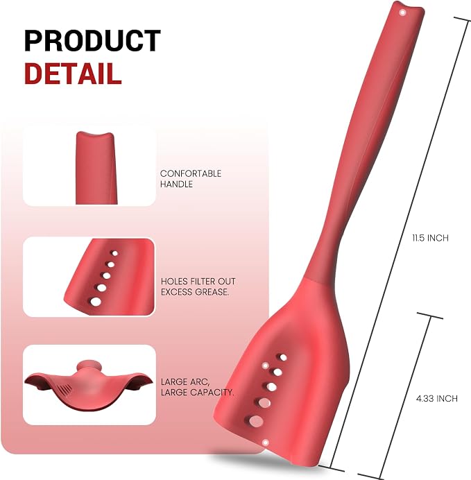 2Pack Meat Chopper Mincing Spatula, Silicone Grinder for Ground Beef | Heat Resistant, Smasher for Potato Mix Tool, Non-Scratch for Non-Stick Pans, Meat & Poultry Tenderizers, Red