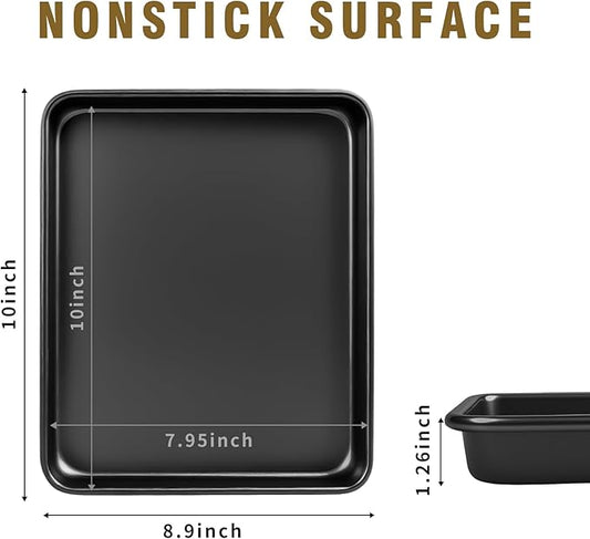 Toaster Oven Pans Set of 2, Shinsin 11-Inch Nonstick Baking Sheet Pans and Trays, 1/8 Thicker Replacement Small Baking Tray Accessories for Cookie, Non Toxic and Easy Clean and Diswasher Safe,Black