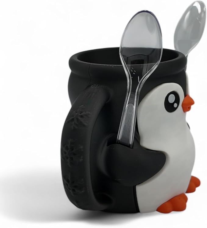 Ice Cream Pint Holder – Fits Standard Pints – Dual Spoon Sockets – Keeps Hands Warm – Fun Unique Designs with Vibrant Colors – Reusable Ice Cream Sleeve - Ramen Noodle Holder (Penguin)