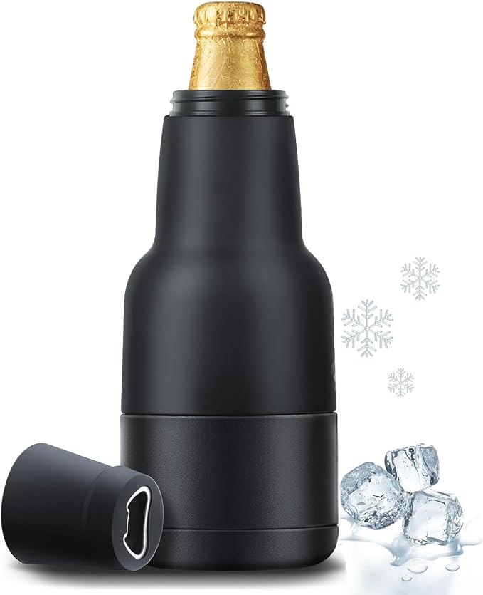 Beer Gift for Men, Lightweight Modelo Beverage Beer Bottle Cooler w/Beer Opener - Double Walled Stainless Steel 12oz. Modelo Beer Bottle Insulator Holder(Matte Black)