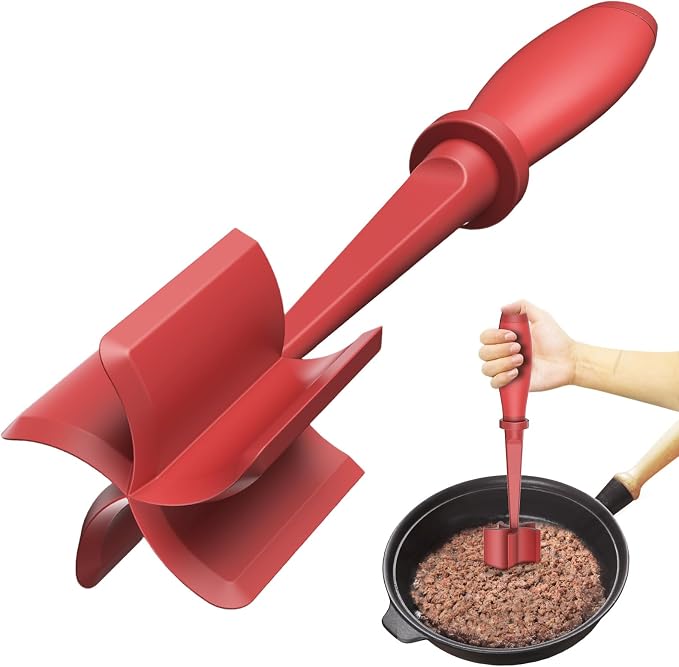 Upgrade Meat Chopper Hamburger Masher Ground Beef Smasher Utensil Mix Tool | Premium Heat Resistant Meat Masher, Nylon Potato Mashers Beef Smasher, Dishwasher Safe Non Stick Mix & Chop Tool Gift-Red