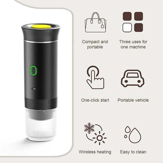 Irishom Portable Coffee Machine, 3 in 1 Cordless Electric Coffee Maker, Work with Capsule and Ground Coffee, Cold Brew and Heating Coffee Maker with 150ml Cup