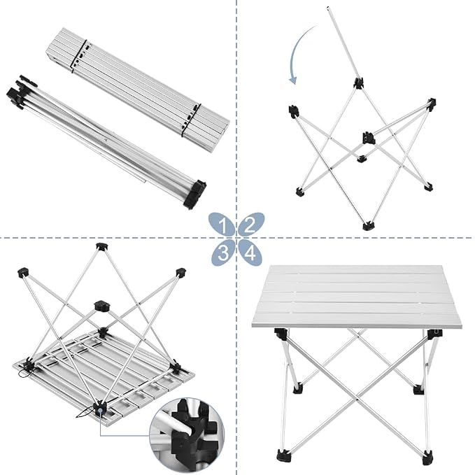 Grope Small Folding Camping Table, Aluminum Beach Table for Sand (Silver-S) | Portable & Easy to Carry, With Carry Bag for Camping, Prefect for Outdoor, Picnic, BBQ, Cooking, Festival, Beach, Home Use