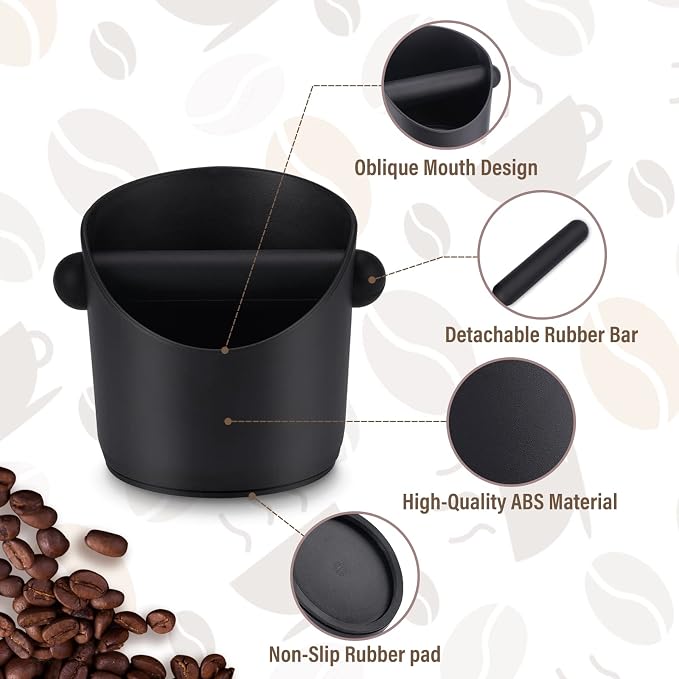 HOMEE Espresso Knock Box Coffee Grounds Container with Removable Knock Bar | Espresso Dump Bin with Non-Slip Base,Shock-Absorbent Espresso Accessories,Durable Barista Tool for Coffee Bar Kitchen Counter