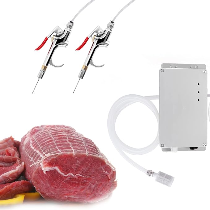 Electric Meat Injector Gun Pump with Hose, Stainless Steel Marinade Injector Syringe 70W with 10 Needles for BBQ, Turkey, Pork, Beef (Double Gun)