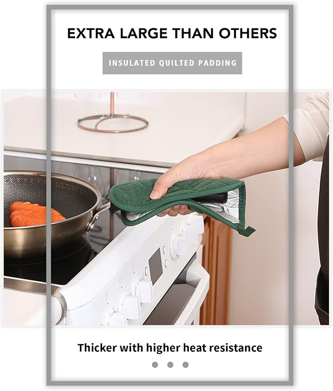 Joyhalo 4 Pack Pot Holders for Kitchen Clearance | Cotton Oven Holder with Great Heat Resistance, Potholders Sets for Kitchen, Countertops, Hot Pots and Pans Dark Green