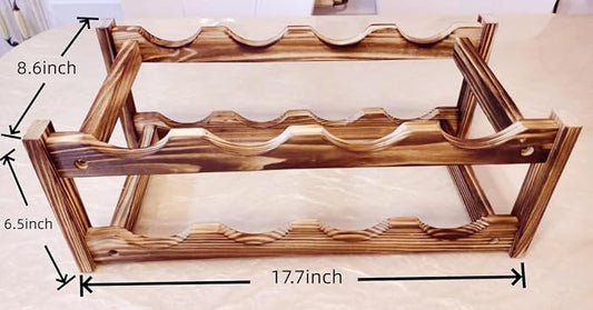 8-Bottle Wood Wine Rack - 2-Tier Countertop Wine Bottle Holder for Kitchen, Bar, Pantry, Dining Room | Small Freestanding Stackable Liquor Storage Organizer, Carbonized Pine