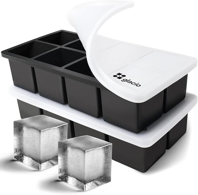 Ice Cube Molds – 2-Pack Silicone Trays for 8 Large Square Cubes – Slow-Melt Ice for Whiskey, Cocktails, Coffee & More (Black_2)