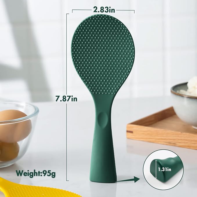 Silicone Standing Rice Spatula, Heat Resistant Rice Cooker Paddle, Serving Spoon (Rich Green)