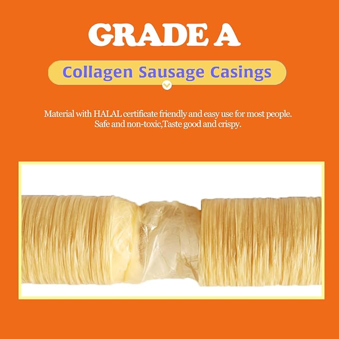HAIKISS Edible Drying Sausage Casing, HALAL Collagen Sausage Casings for Most Delicious Sausage, Homemade Sausages Ham for Sausage Stuffer,15m/49ft, Diameter 20mm,1 Roll