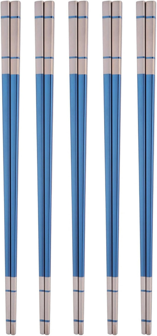 Reusable Stainless Steel Chopsticks,Dishwasher Safe , Easy to Use(5 PCS,blue)