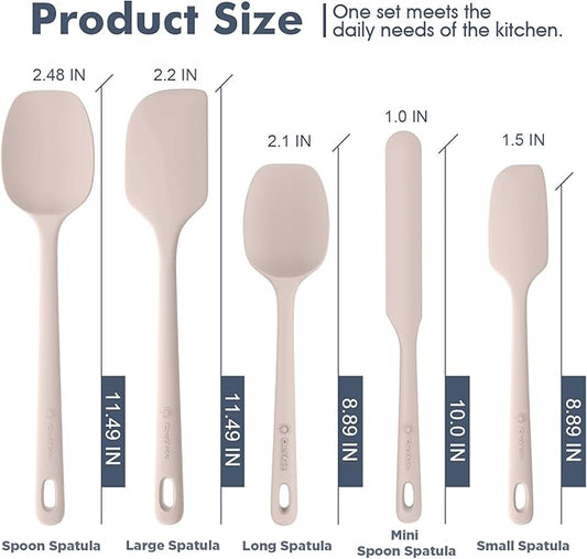 5 Pieces Silicone Spatula Set, Food Grade Rubber Spatula, Upgrade Strong Handle with Ergonomic Grip, Heat Resistant Up to 600°F for Nonstick Cookware, Cooking Creamy White