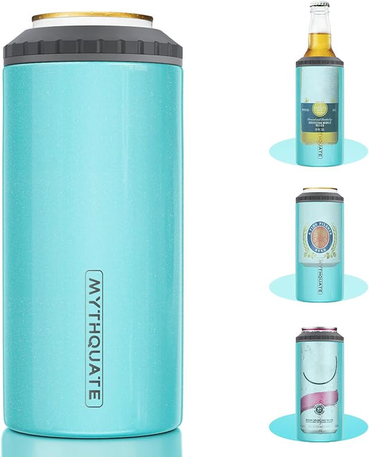 3 in 1 Slim Can Cooler for 12 OZ Skinny Can, Standard Can & Beer Bottle - Keep Cold for 6 Hours - Double Walled Insulated Stainless Steel Vacuum Beverage Can Insulator (Aqua)