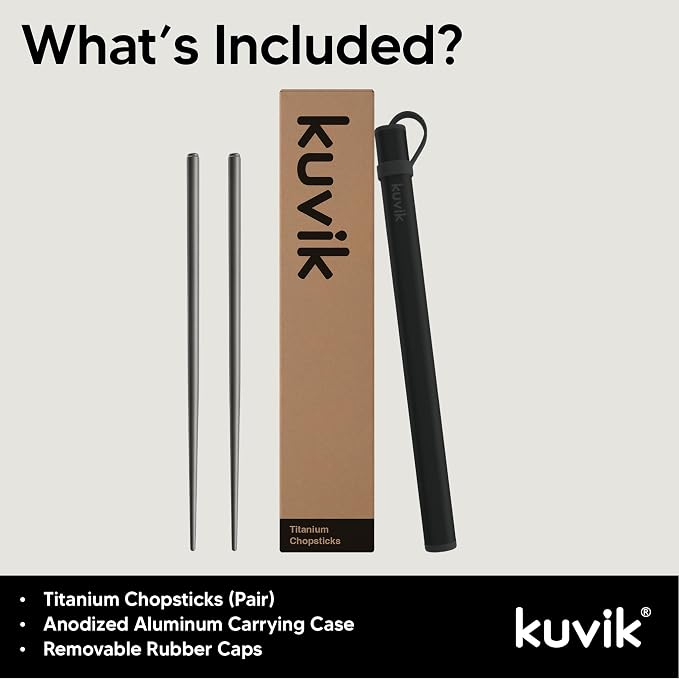 Kuvik Titanium Chopsticks with Carbon Black Carrying Case
