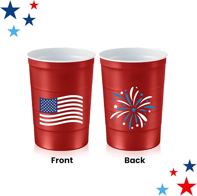 Steel Chill Cups 16 oz. Reusable Party Cups, Patriotic Red, 12 Count | Made in USA from Steel these durable cups chill fast & keep your drink cold for longer, 100% recyclable for sustainablity