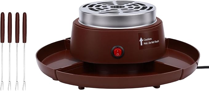 AUNMAS 2 in 1 Electric Smores Maker Indoor Roaster & Chocolate Fondue Pot with 4 Roasting Forks 4 Detachable Trays for Family Gatherings Game Nights (US Plug 110V)