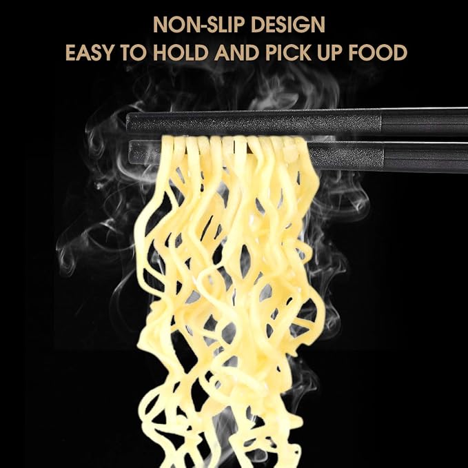 GLAMFIELDS 10 Pairs Fiberglass Chopsticks, Reusable Japanese Chinese Chop Sticks Dishwasher Safe, Non-Slip, 9 1/2 inches