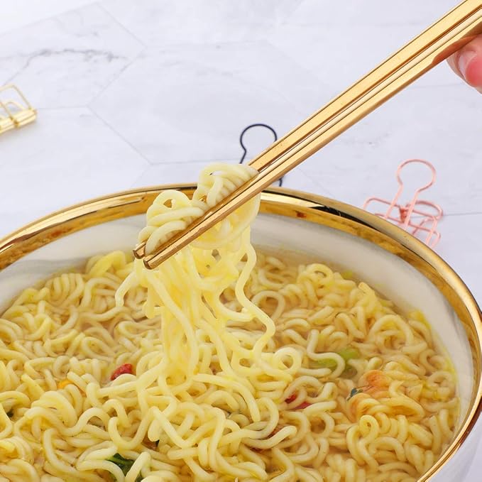 Buyer Star 5-Pair Gold Stainless Steel Chopsticks - Reusable Chinese Square Chopsticks