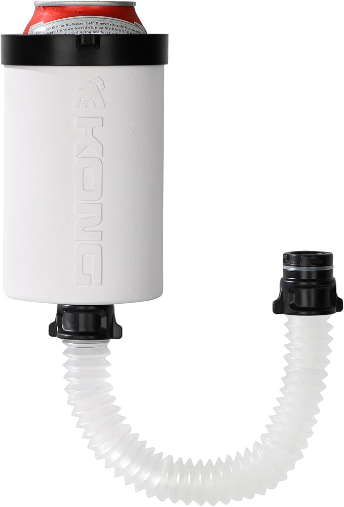 The Kong 2.0 - A Portable Can or Bottle Cooler/Cup With A Detachable, Expandable, Hose To Funnel Your Drink (White)