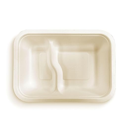 Vegware Compostable 32oz Molded Fiber To Go Containers, 2 Compartment, Case of 600, Nourish, No-Added PFAS, Reuseable, Bagasse, Meal Prep Food Storage, Hot or Cold, Choice of Size 5 Lids & bases