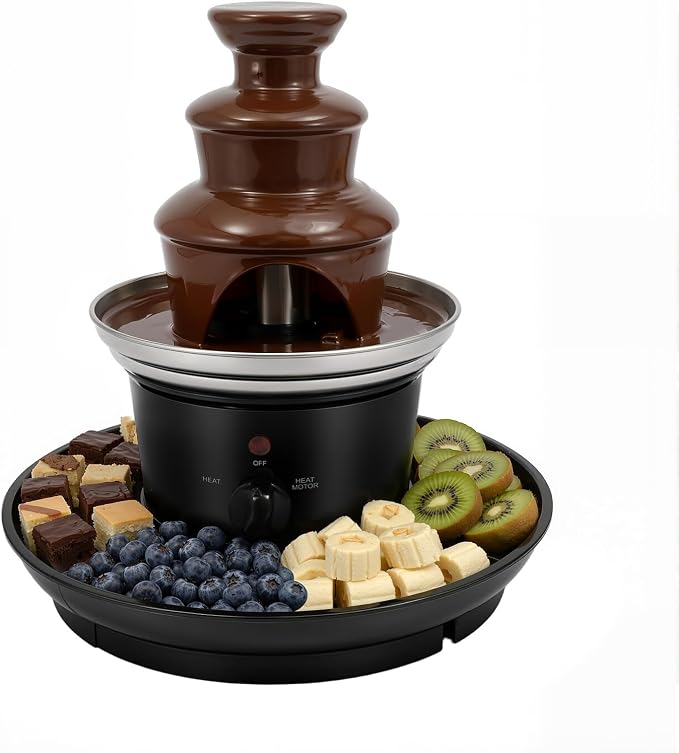 3 Tier Electric Chocolate Fountain, 120v 25w Chocolate Dipping Warmer Machine, 1 lb Capacity Hot Cocoa Fondue Tower, 430 Stainless Steel, Melts Cheese, Queso for Parties, Events & Weddings