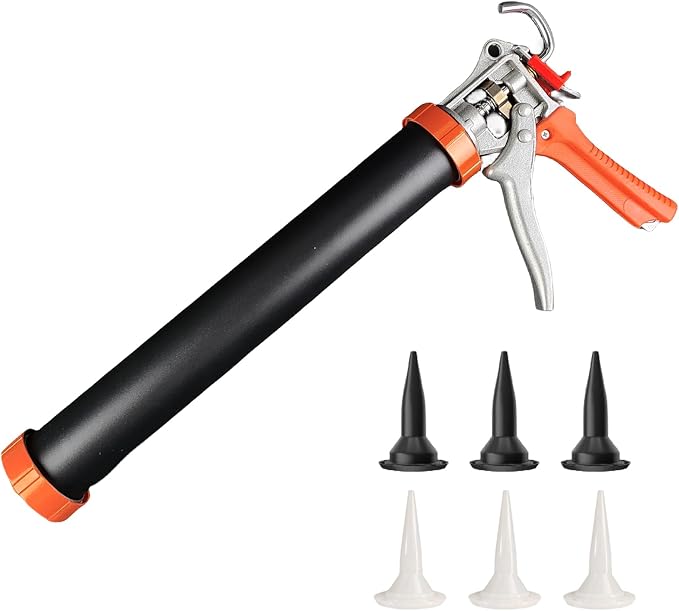Sausage Caulking Gun,20 oz Sausage Foil Pack/10 oz Cartridge Adhesive Dual-Purpose,18:1 Thrust,15” Aluminum Sealant Manual Caulk Gun Kit With 6 Cone Nozzles (1 Pack)
