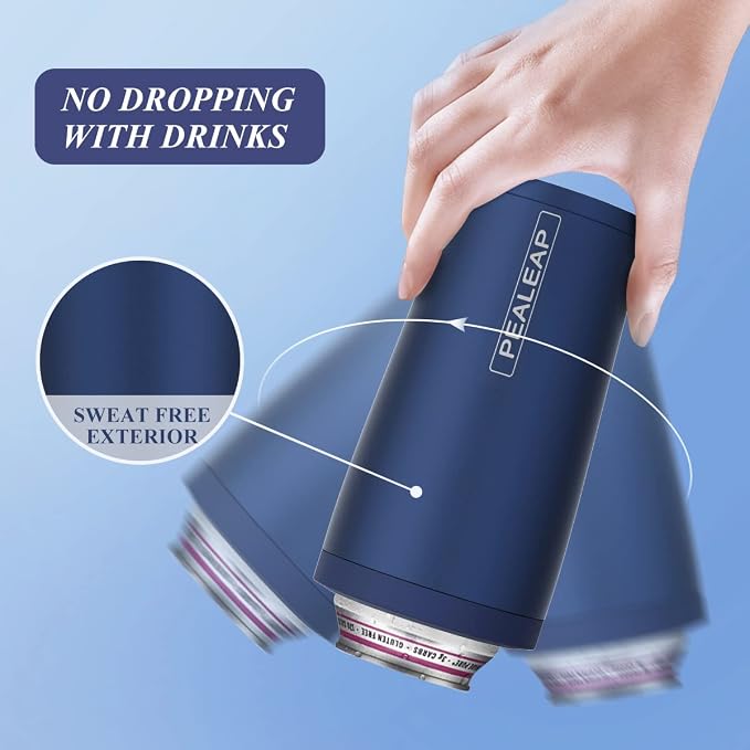 Pealeap 4-in-1 Insulated Slim Can Cooler for All 12oz Cans & Beer Bottles | Double-walled Stainless Steel Vacuum Can Cozy | Keep 8Hrs Cold | Universal Fits 12oz Drinks | No Sweat | Cup Holder Friendly
