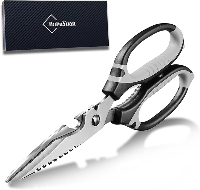 BoFuYuan Detachable Heavy Duty Kitchen Scissors for Food 9-Inch Green | Dishwasher Safe, Sharp Serrated Blade, Multifunctional, Ergonomic Non-Slip Handle, Multipurpose Cooking Food Cutting Shears