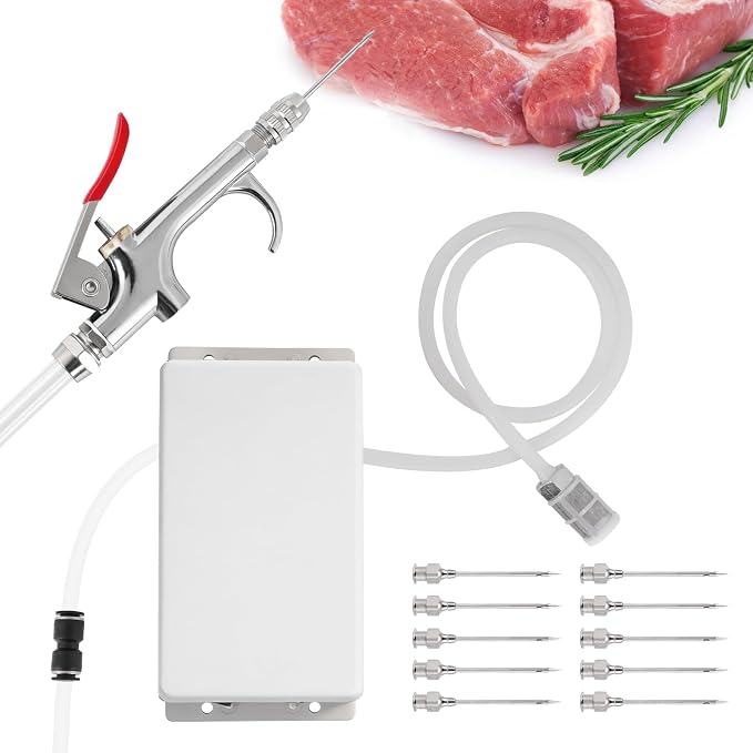 MXBAOHENG Electric Meat Injector Gun Pump with Hose, 70W Marinade Syringe | w/ 10 Stainless Steel Needles for Home Grilling, Family Parties & Outdoor Cooking Turkey, Pork, Beef